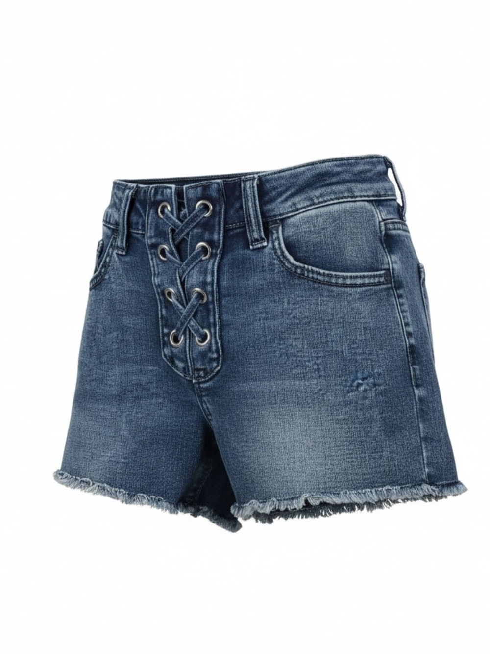 Justice Stylish Lace-Up Frayed Hem Girls Denim Shorts Dark Blue Size 8 Slim EUC
